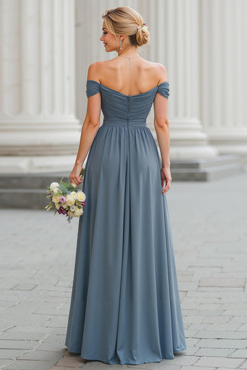 Twilight A Line Off the Shoulder Maxi sukienka dla druhen z rozcięciem